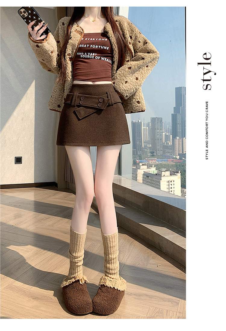 더블 버튼 랩 비조 속바지 미니스커트