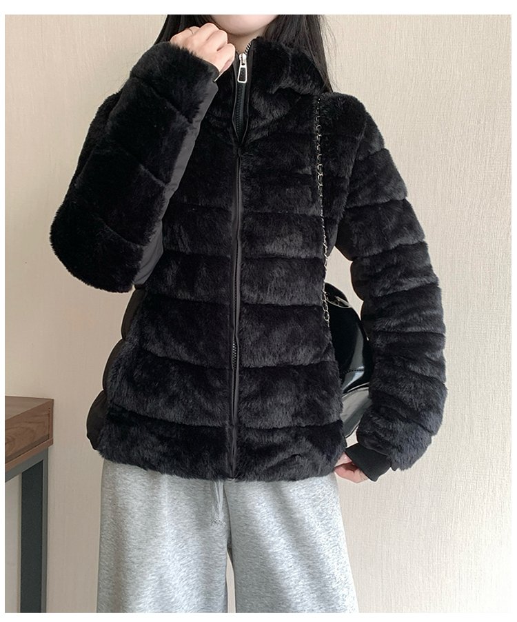 슬림 밍크 퍼 하이넥 후드 집업 자켓