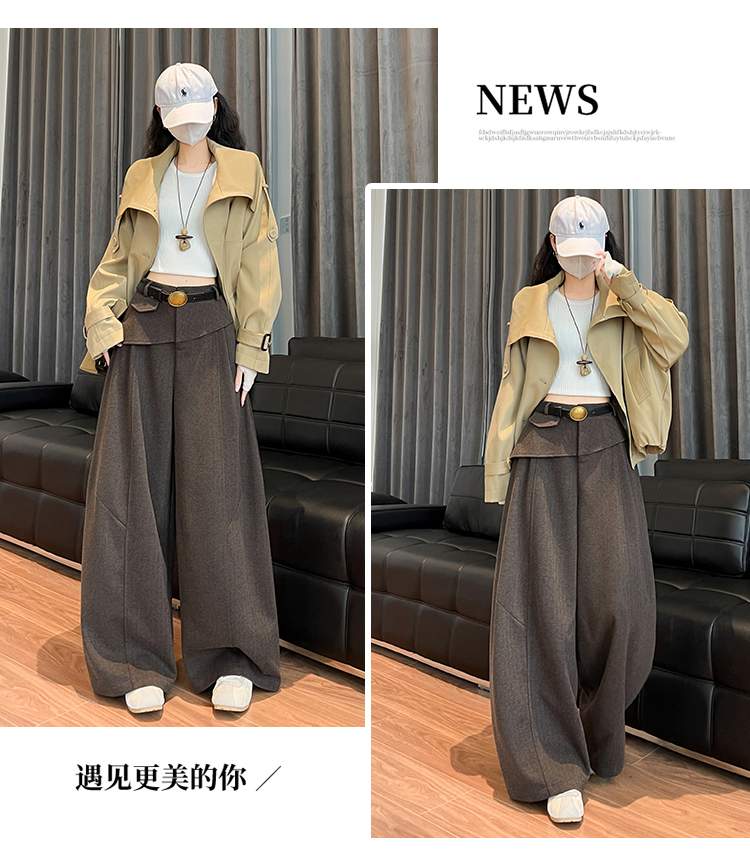 더블 허리 요크 핀턱 벌룬 와이드 팬츠