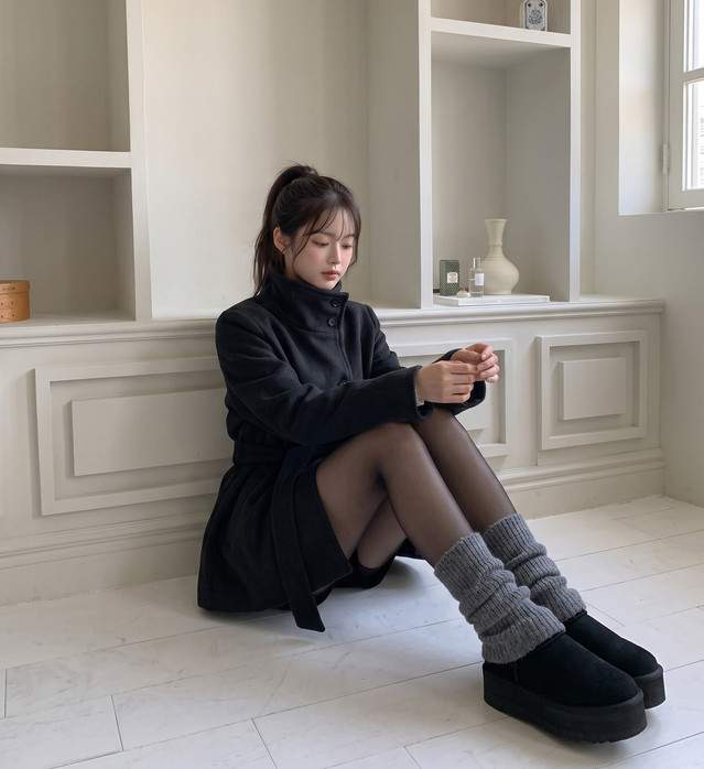 클래식 하이넥 벨티드 울혼방 숏 코트