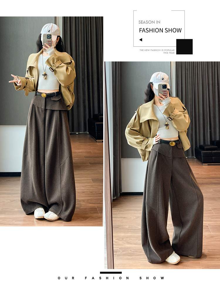 더블 허리 요크 핀턱 벌룬 와이드 팬츠