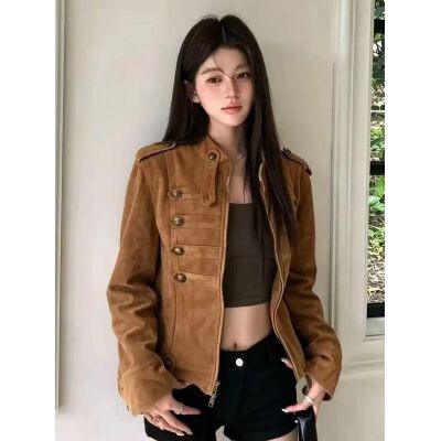26100023 Y2K 빈티지 스웨이드 금장 버튼 나폴레옹 자켓