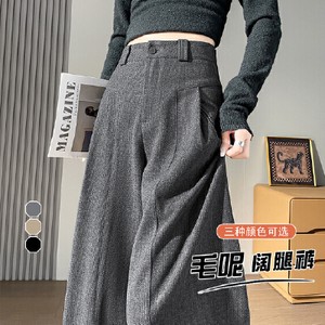 26100061 센터 절개 핀턱 모직혼방 와이드 슬랙스