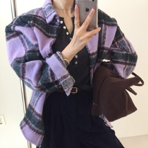 26100064 퍼플 체크 모헤어 오버핏 셔츠 자켓