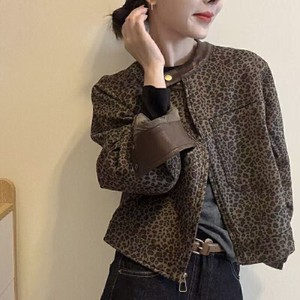 26100096 레오파드 레더 배색 숏 워크 재킷