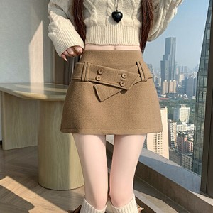 26100100 더블 버튼 랩 비조  속바지 미니스커트