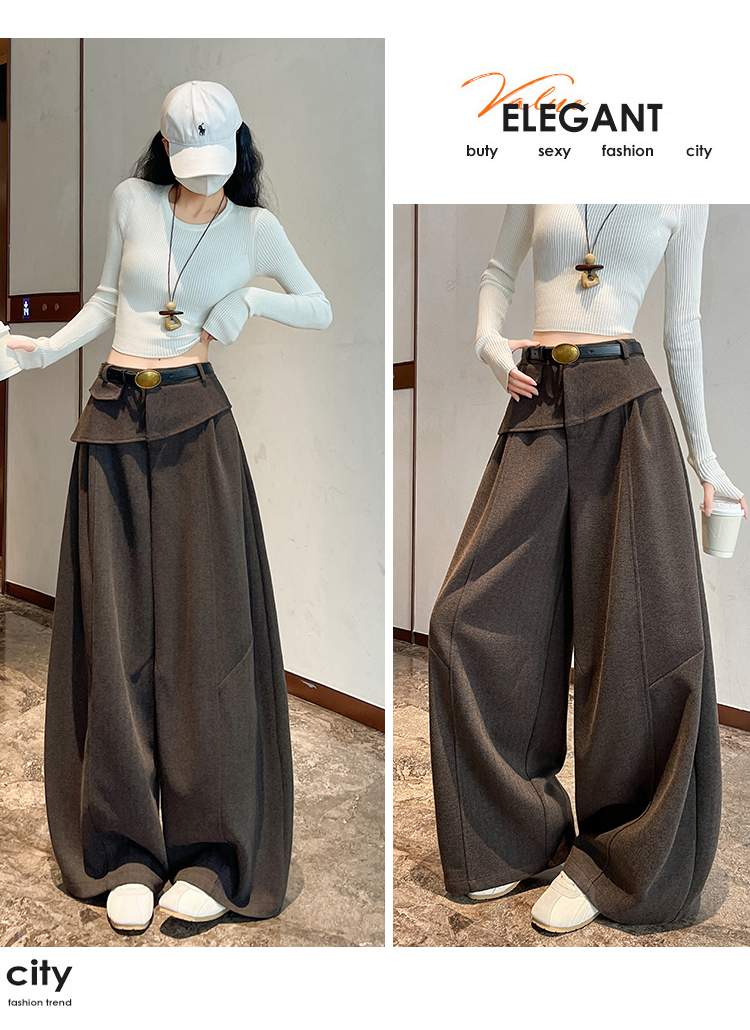 더블 허리 요크 핀턱 벌룬 와이드 팬츠
