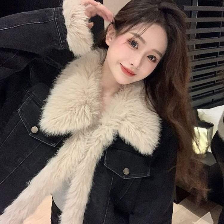흑청 퍼 카라 패딩 데님 자켓