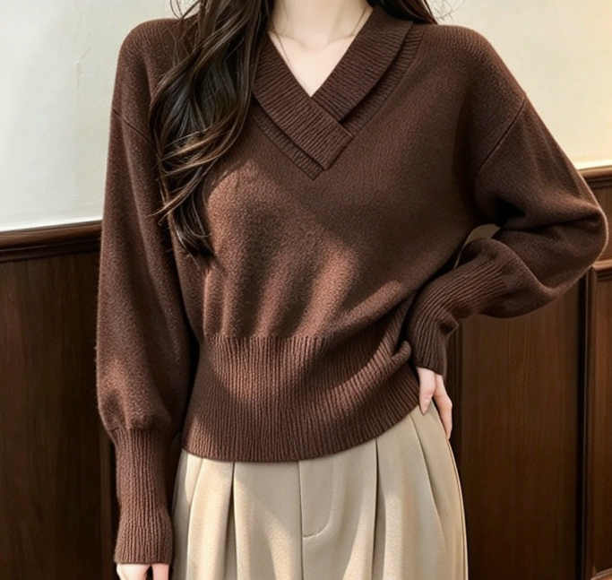 클래식 랩 카라 브이넥 허리골지 슬림 니트