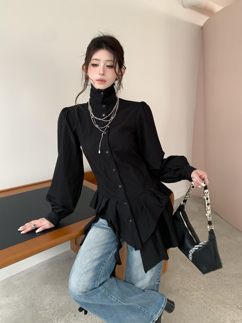 언발 러플 드레이프 셔츠 블라우스