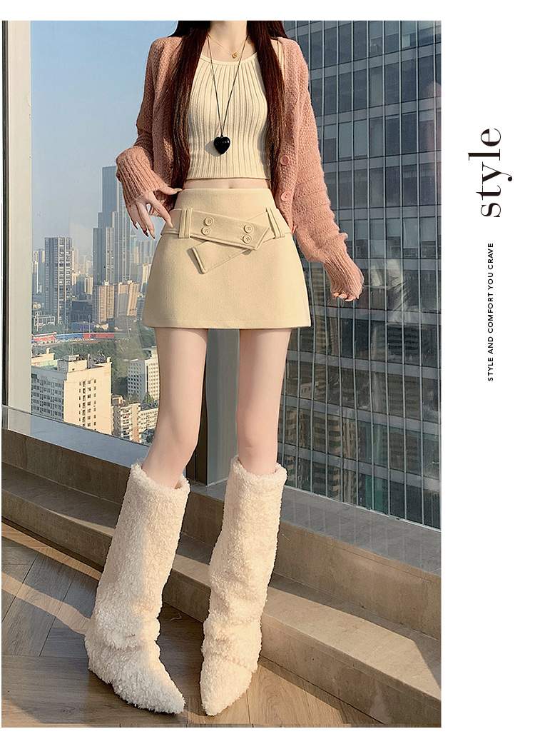 더블 버튼 랩 비조 속바지 미니스커트