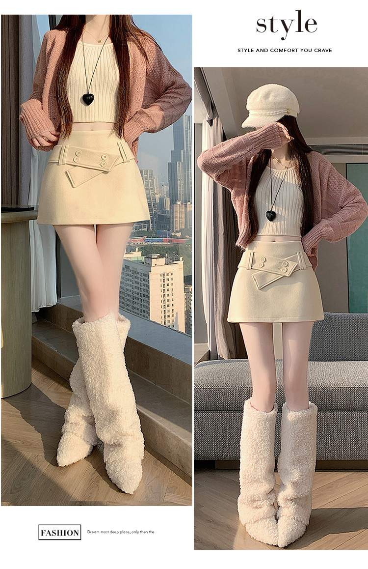 더블 버튼 랩 비조 속바지 미니스커트