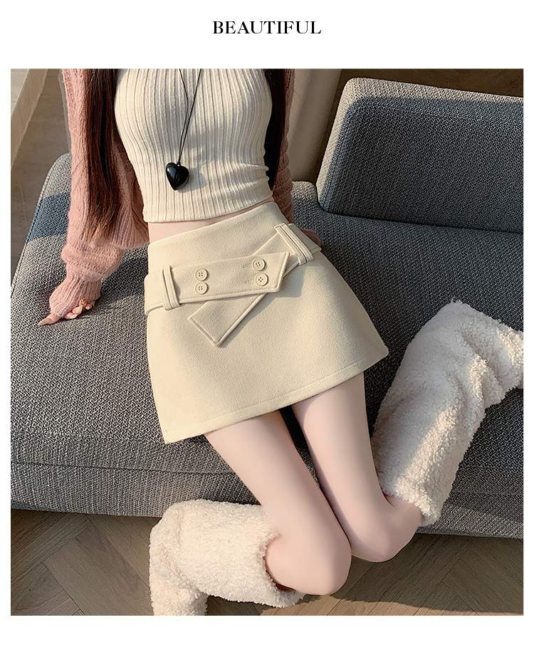 더블 버튼 랩 비조 속바지 미니스커트