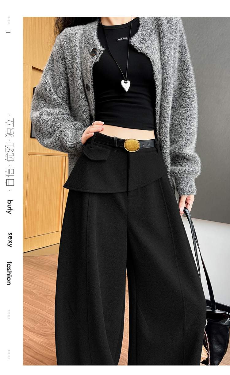 더블 허리 요크 핀턱 벌룬 와이드 팬츠