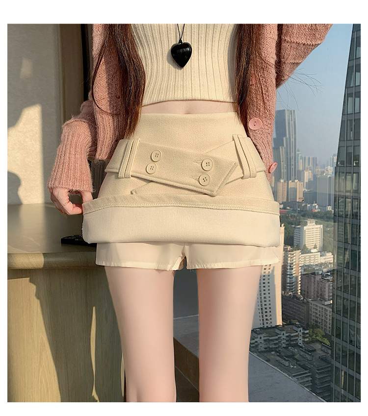 더블 버튼 랩 비조 속바지 미니스커트