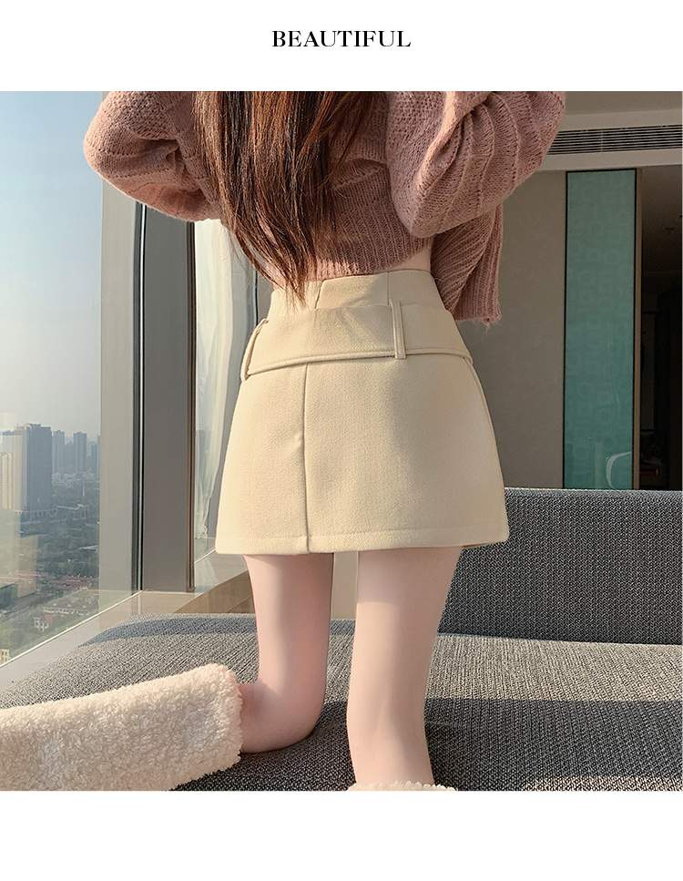 더블 버튼 랩 비조 속바지 미니스커트