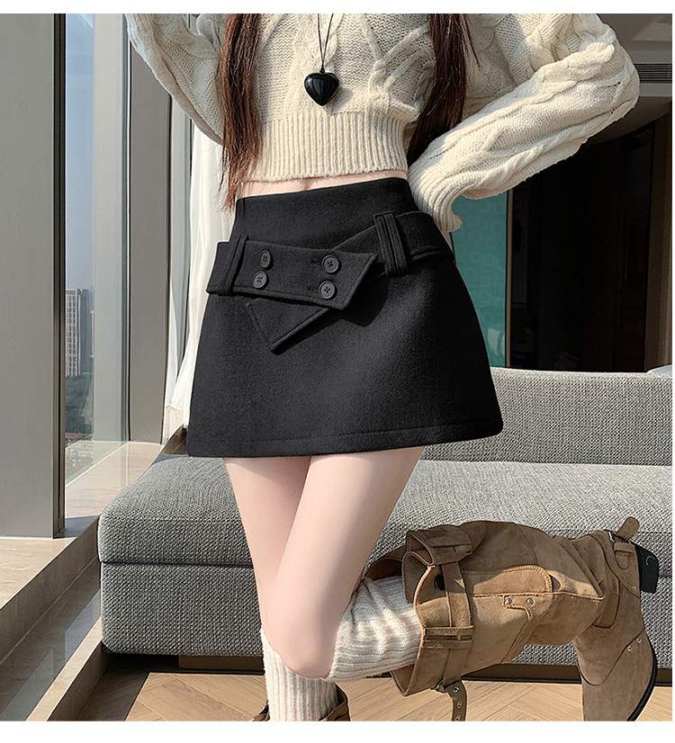 더블 버튼 랩 비조 속바지 미니스커트