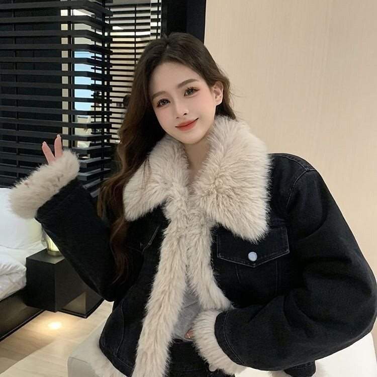 흑청 퍼 카라 패딩 데님 자켓