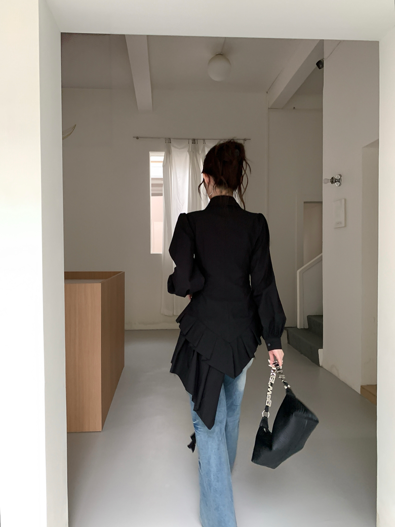 언발 러플 드레이프 셔츠 블라우스