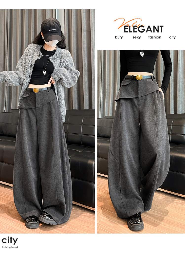 더블 허리 요크 핀턱 벌룬 와이드 팬츠