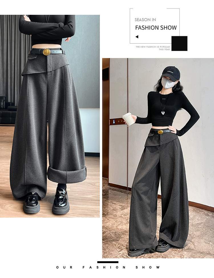더블 허리 요크 핀턱 벌룬 와이드 팬츠