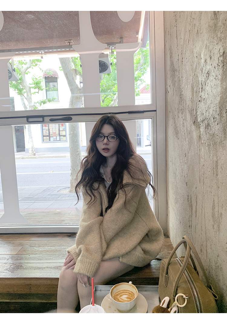 빅카라 집업 모헤어 니트 가디건