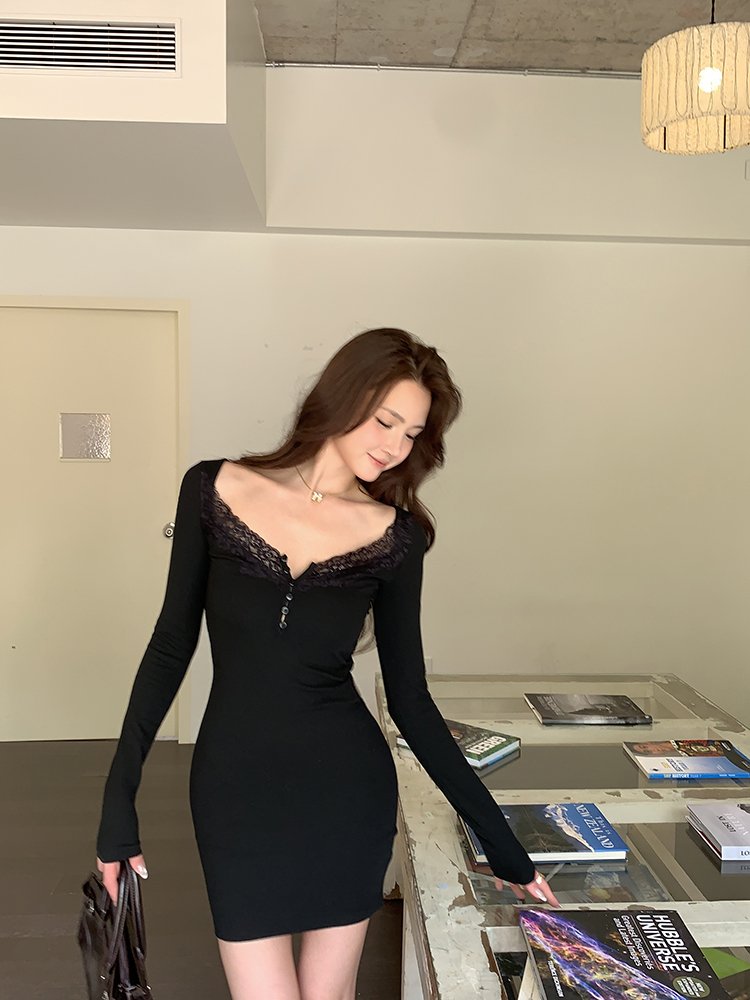 걸리시 레이스 핑거홀 미니 원피스