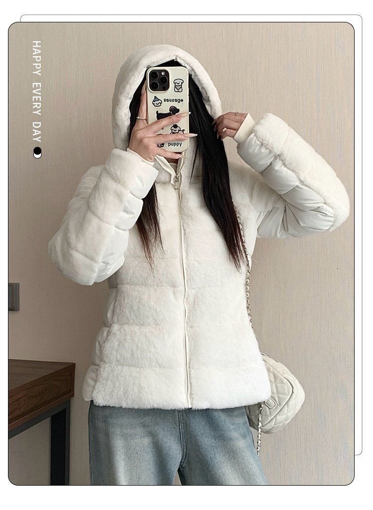 슬림 밍크 퍼 하이넥 후드 집업 자켓