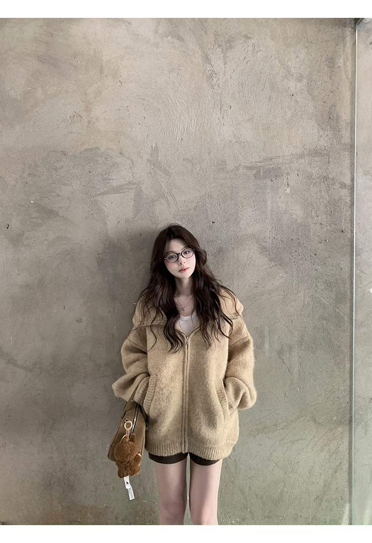 빅카라 집업 모헤어 니트 가디건