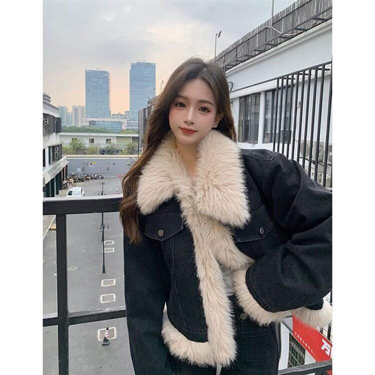 흑청 퍼 카라 패딩 데님 자켓
