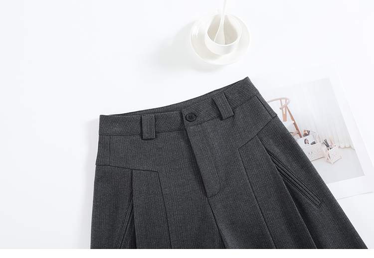 센터 절개 핀턱 모직혼방 와이드 슬랙스