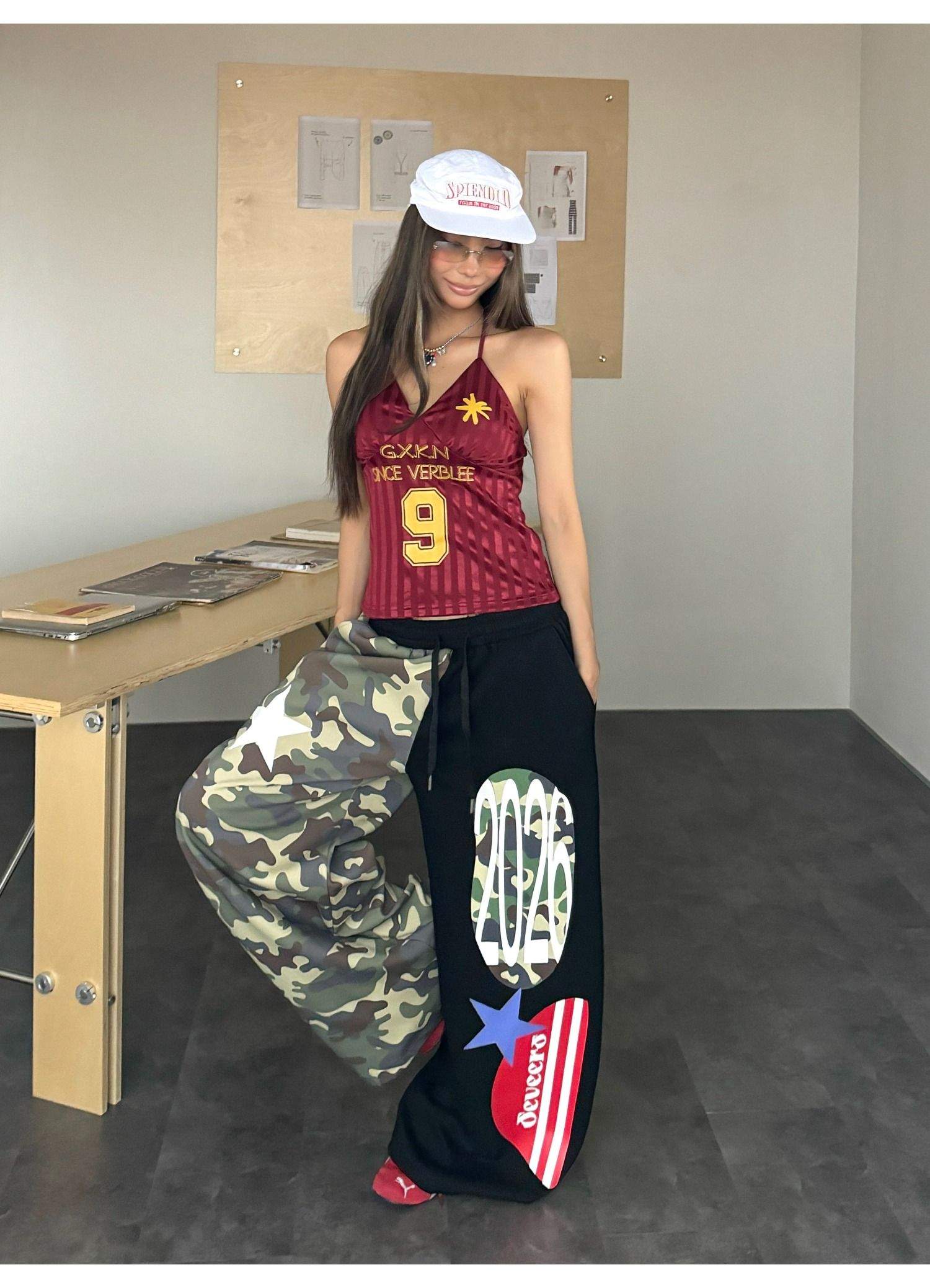 카모 반반 그래픽 와이드 트레이닝 팬츠