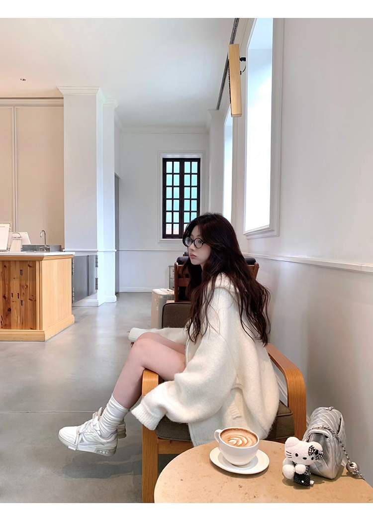 빅카라 집업 모헤어 니트 가디건