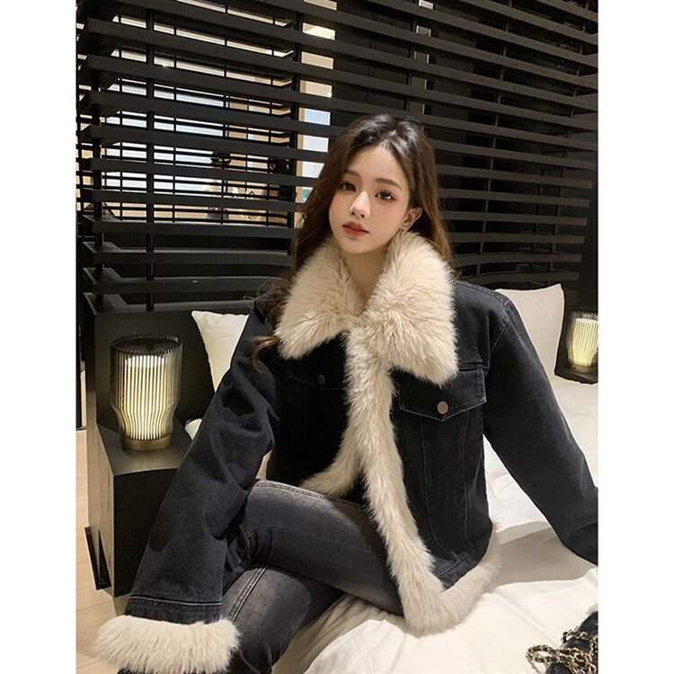 흑청 퍼 카라 패딩 데님 자켓