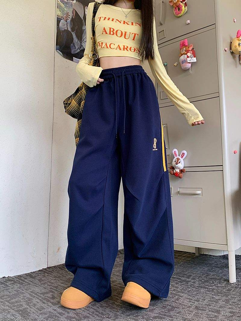 삼선 배색 와이드 조거 트레이닝 팬츠