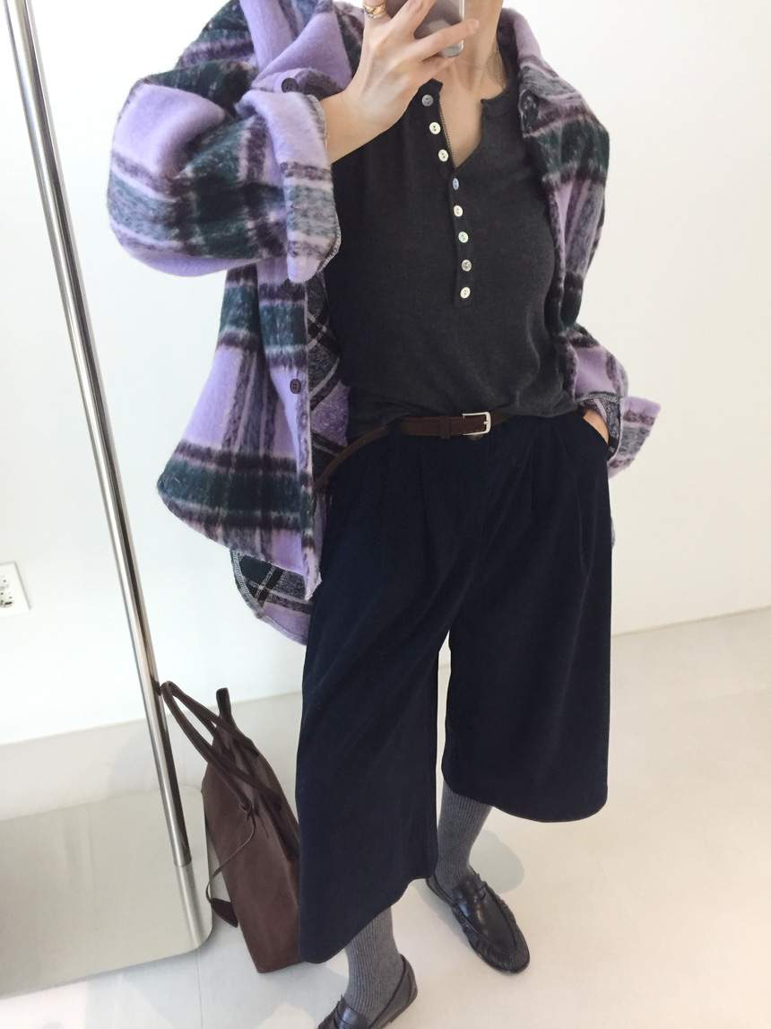퍼플 체크 모헤어 오버핏 셔츠 자켓