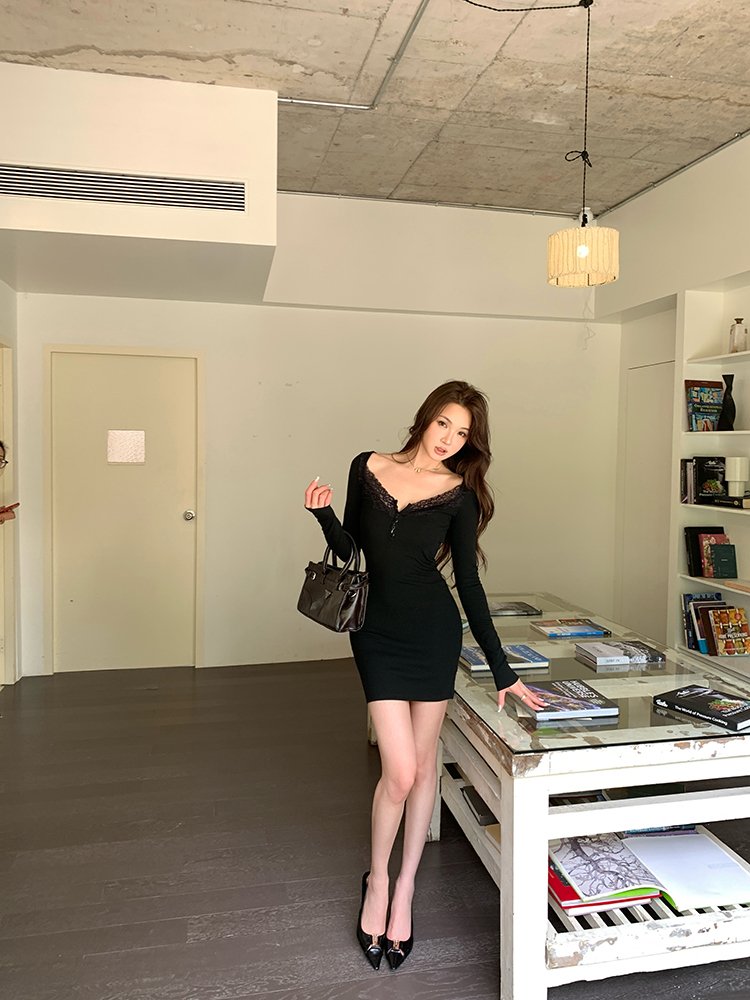 걸리시 레이스 핑거홀 미니 원피스